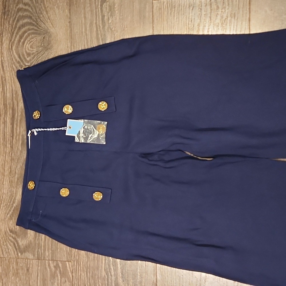 Draper James Navy Wide-Leg Sailor-Style Pants with Gold Buttons - Picture 4 of 14